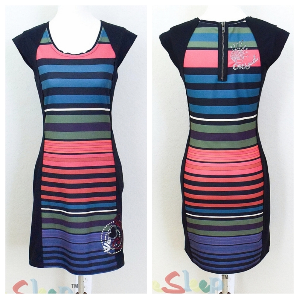 *Desigual* Tamy Bright Stripes Jersey Dress - SMALL